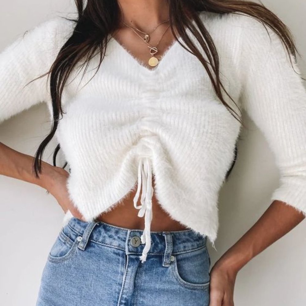 Crop Long Sleeve Drawstring Sweater Beginning Boutique